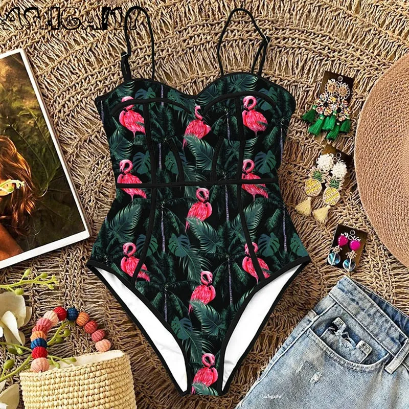 Monokini Print One Piece Swim Suit