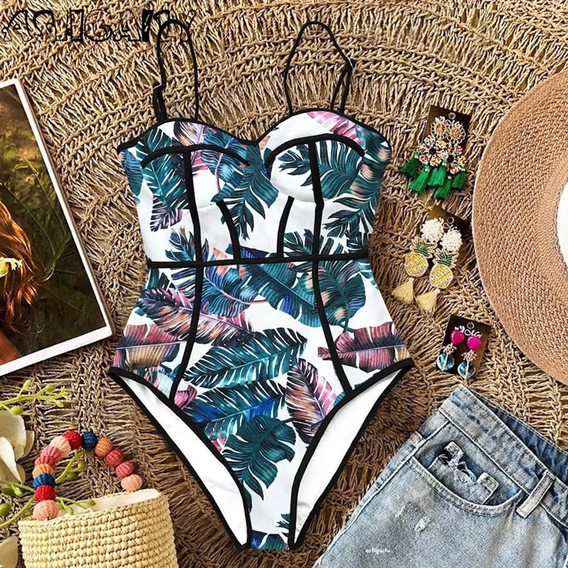 Monokini Print One Piece Swim Suit