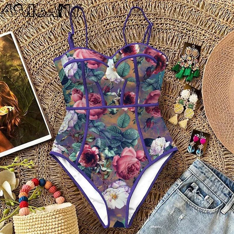 Monokini Print One Piece Swim Suit