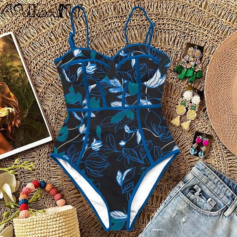 Monokini Print One Piece Swim Suit