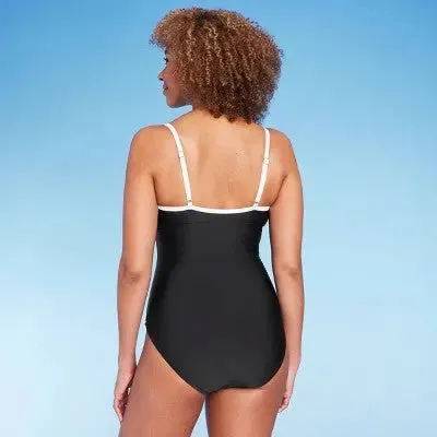 New - Shade & Shore Women's One Piece Swimsuit U-Wire High Leg Crepe Swimwear