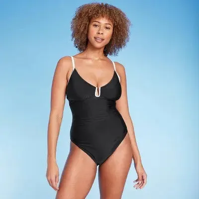 New - Shade & Shore Women's One Piece Swimsuit U-Wire High Leg Crepe Swimwear