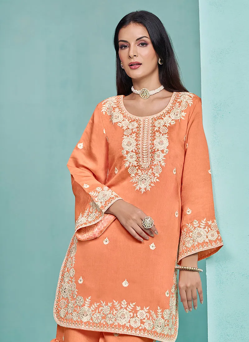 Orange Designer Embroidery Wedding Gharara Suit