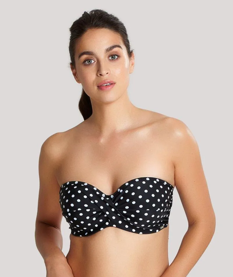 Panache Swimwear Anya Spot Bandeau Moulded Underwired Bikini Top - Black White