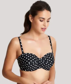 Panache Swimwear Anya Spot Bandeau Moulded Underwired Bikini Top - Black White