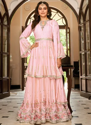 Pink Mirror Work Embroidery Anarkali Lehenga Suit