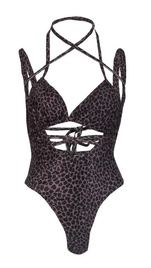 Portia Strappy Detail Suspender Monokini Brown Cheetah