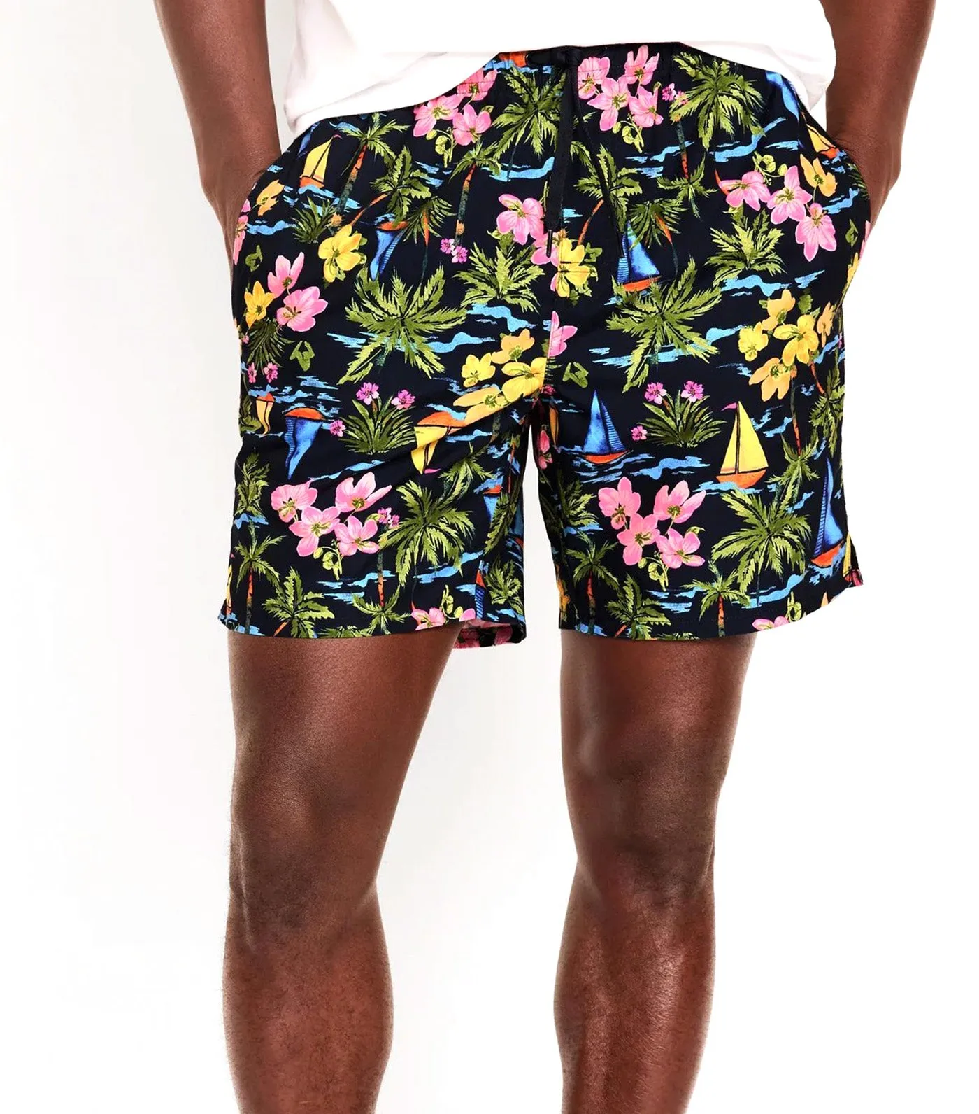 Printed Swim Trunks for Men -- 7-inch inseam Blue Sailboats