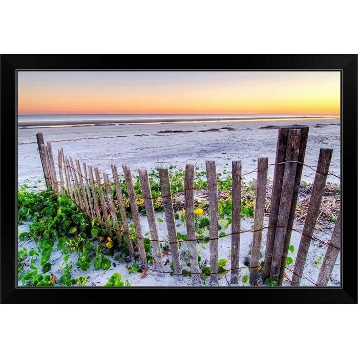 "A beach fence at sunset on Hilton Head Island, South Carolina." Black Framed Print