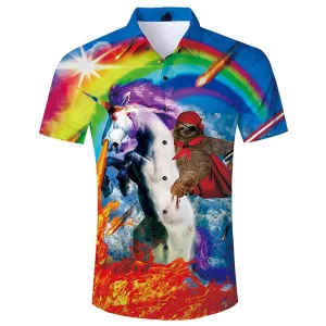 Sloth Riding Unicorn Funny Hawaiian Shirt