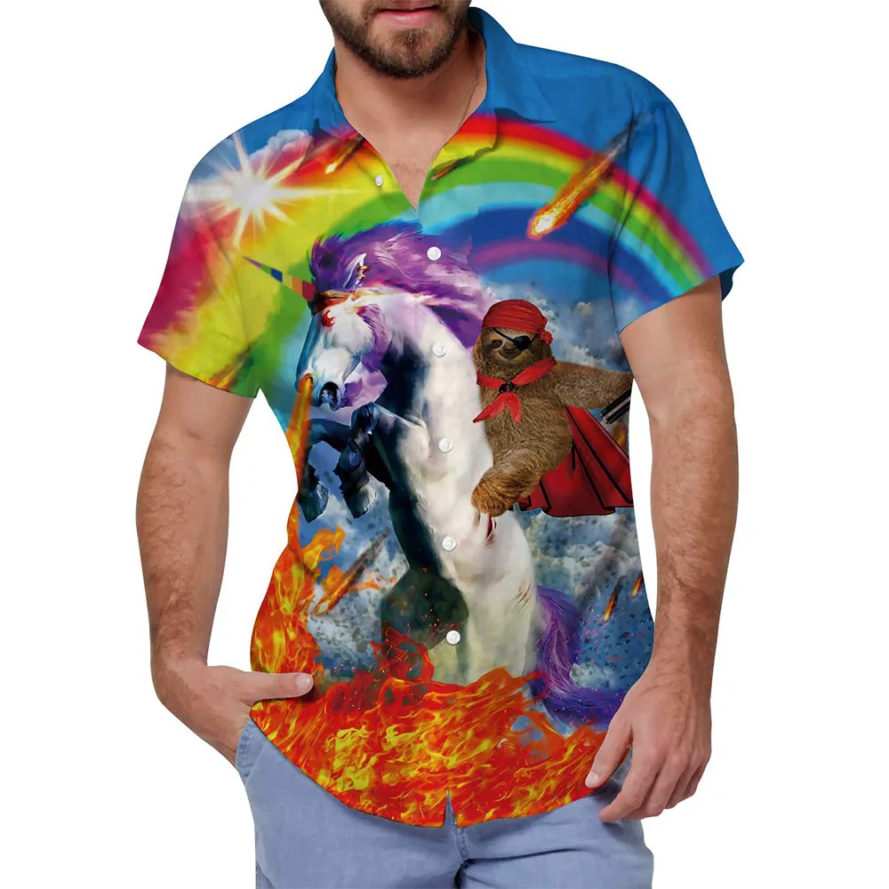 Sloth Riding Unicorn Funny Hawaiian Shirt