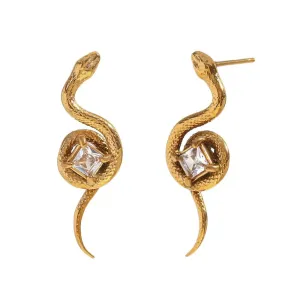 Snake Earrings with Crystal Accent – Serpent Statement Earrings for Women