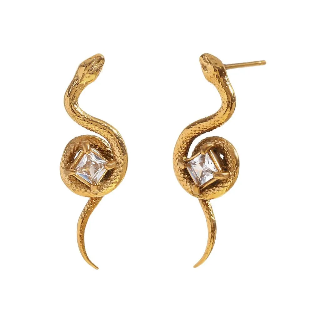 Snake Earrings with Crystal Accent – Serpent Statement Earrings for Women