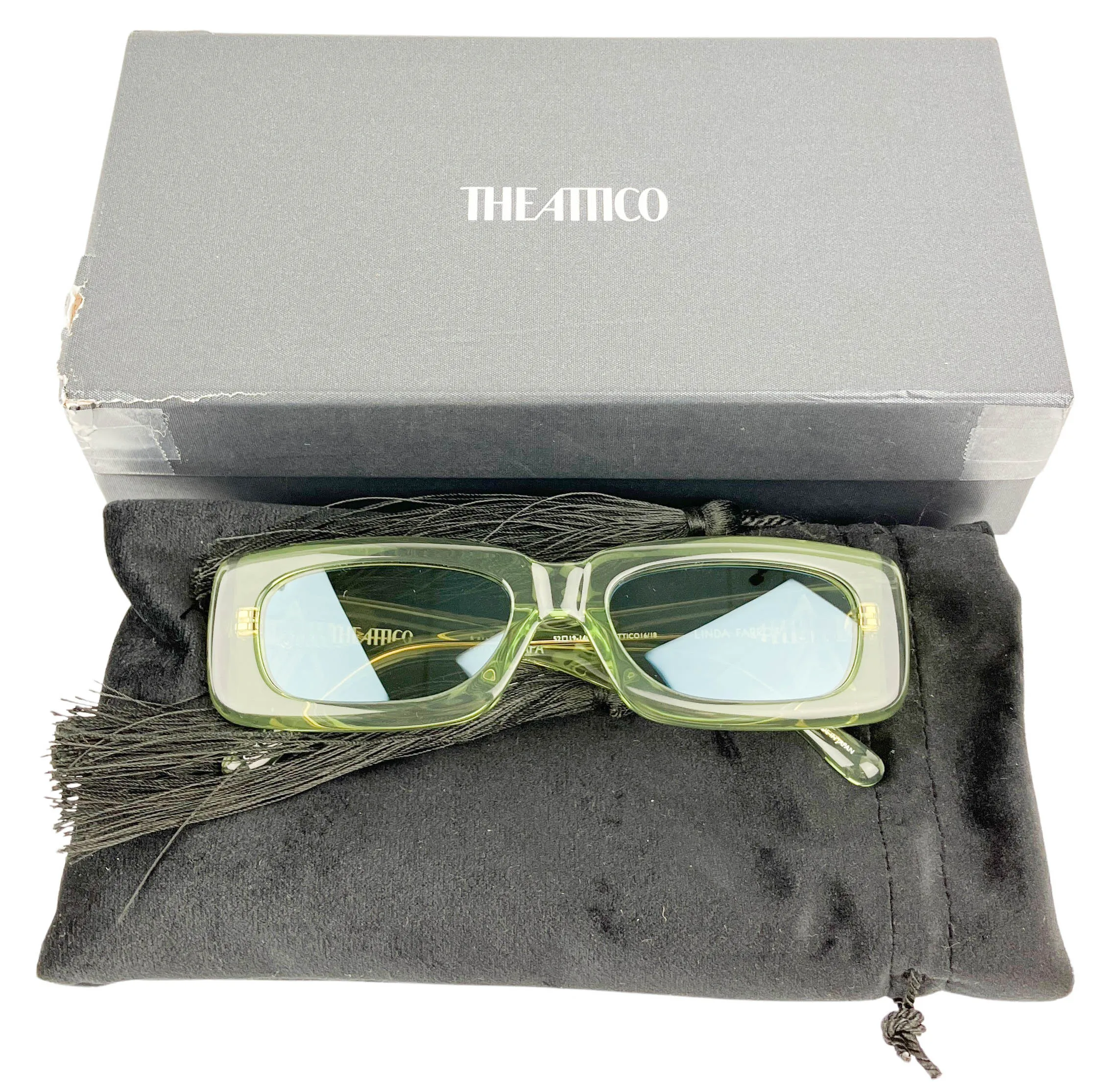 The Attico x Linda Farrow Mini Marfa Square-Frame Acetate Sunglasses in Green