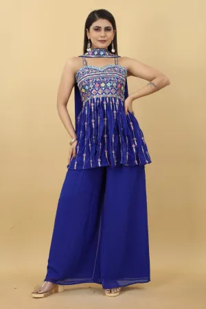 Trendy Blue Color Thread Sequence Sharara Suit