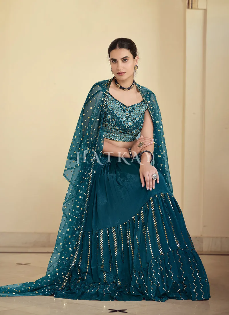 Turquoise Sequence Embroidered Lehenga Choli