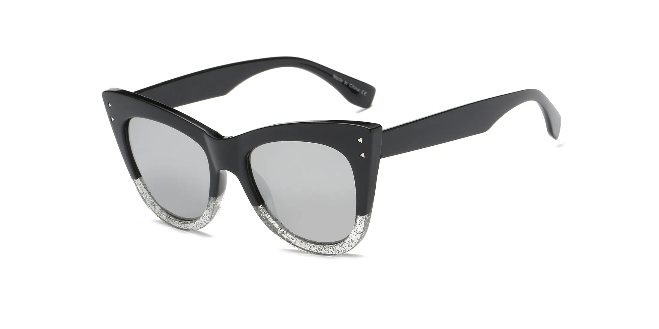 Two-Tone Cat Eye Sunglasses - Black & Grey Glitter