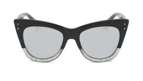 Two-Tone Cat Eye Sunglasses - Black & Grey Glitter