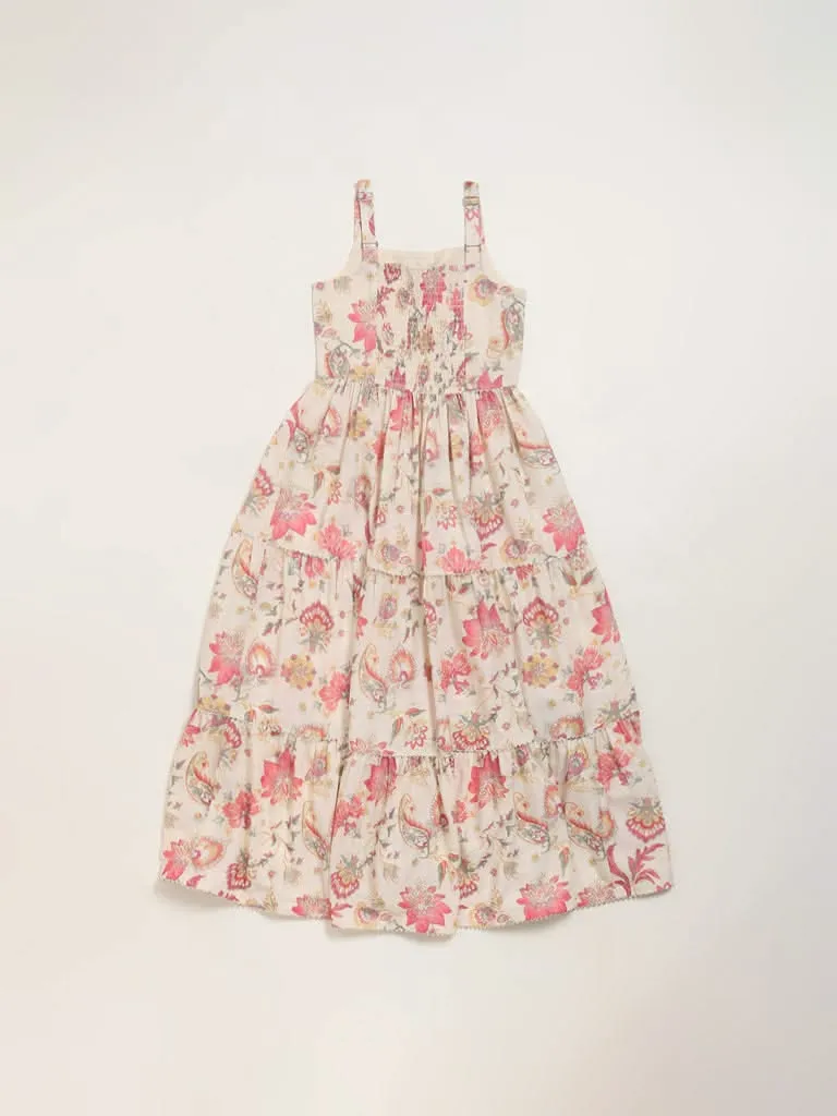 Utsa Kids Off-White Tiered Maxi Dress (8 -14yrs)