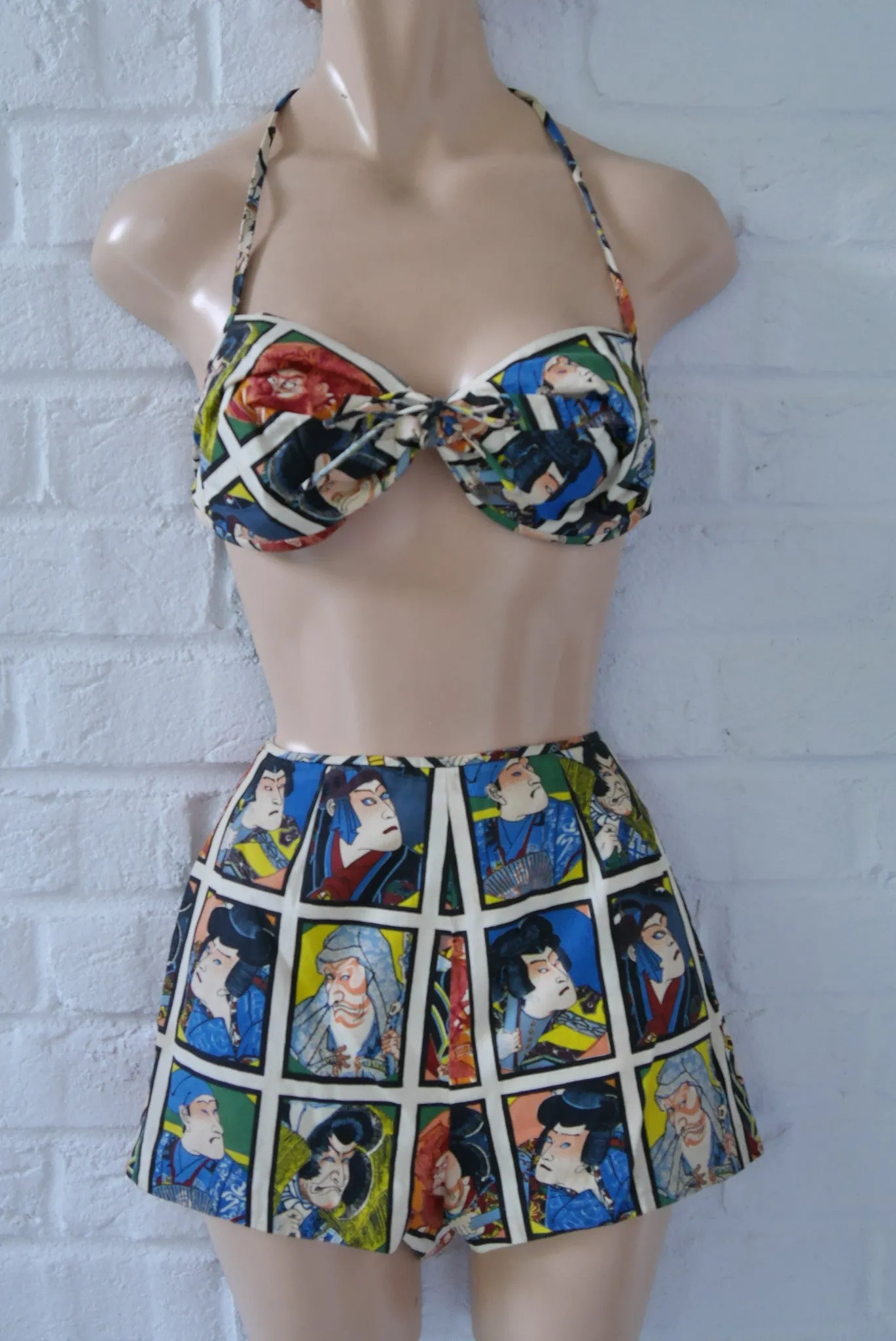 Vintage 40s Cabana Bikini/Swimsuit with japanese comic print, super rare