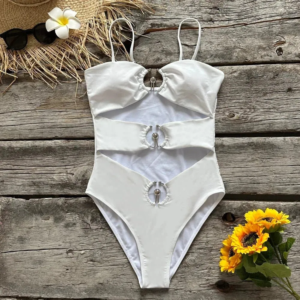 White Hollow Out Monokini