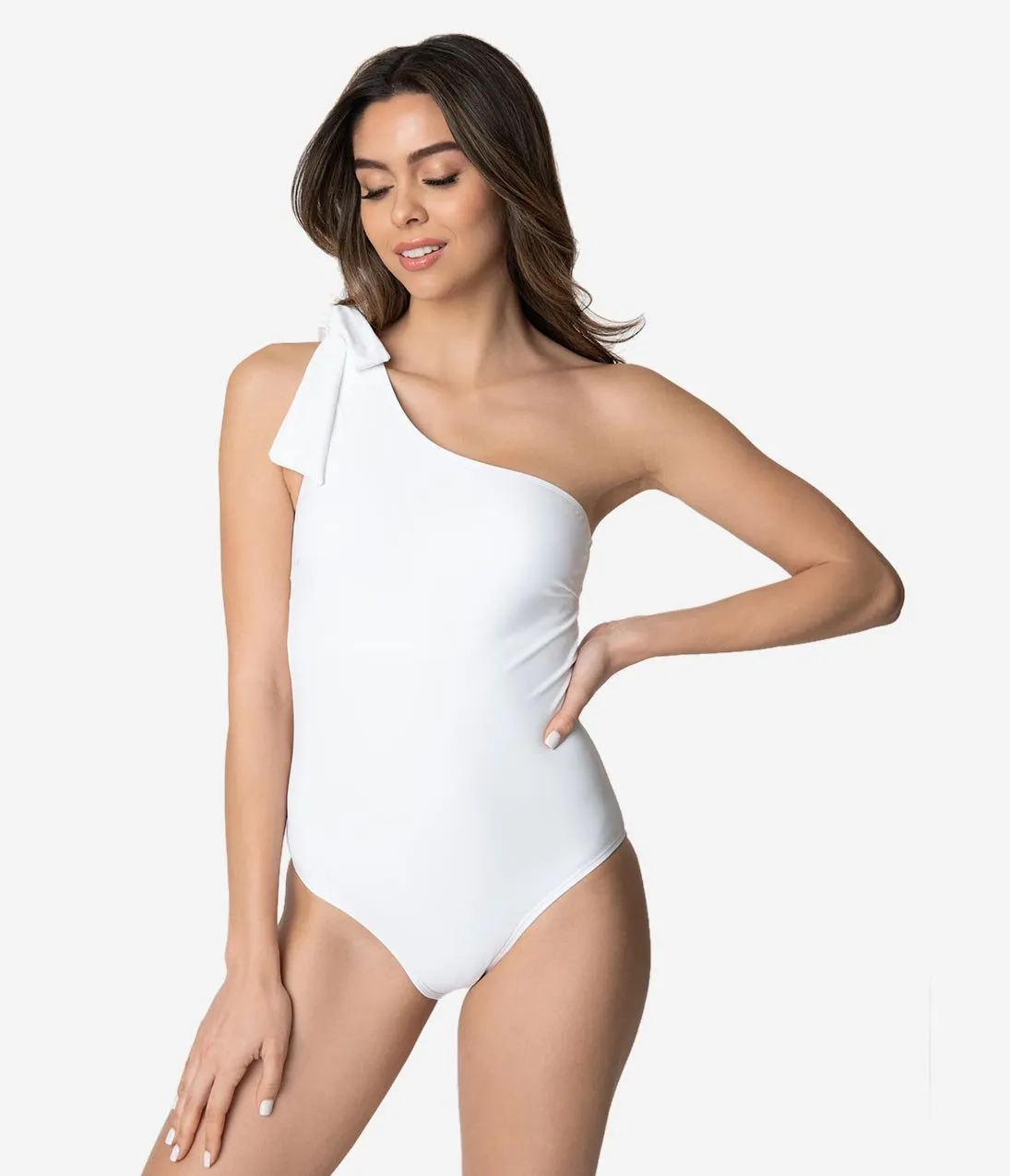 White One Shoulder Bow One Piece Swimsuit