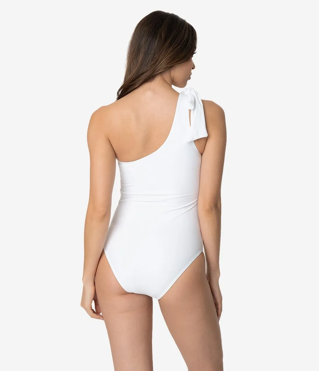 White One Shoulder Bow One Piece Swimsuit