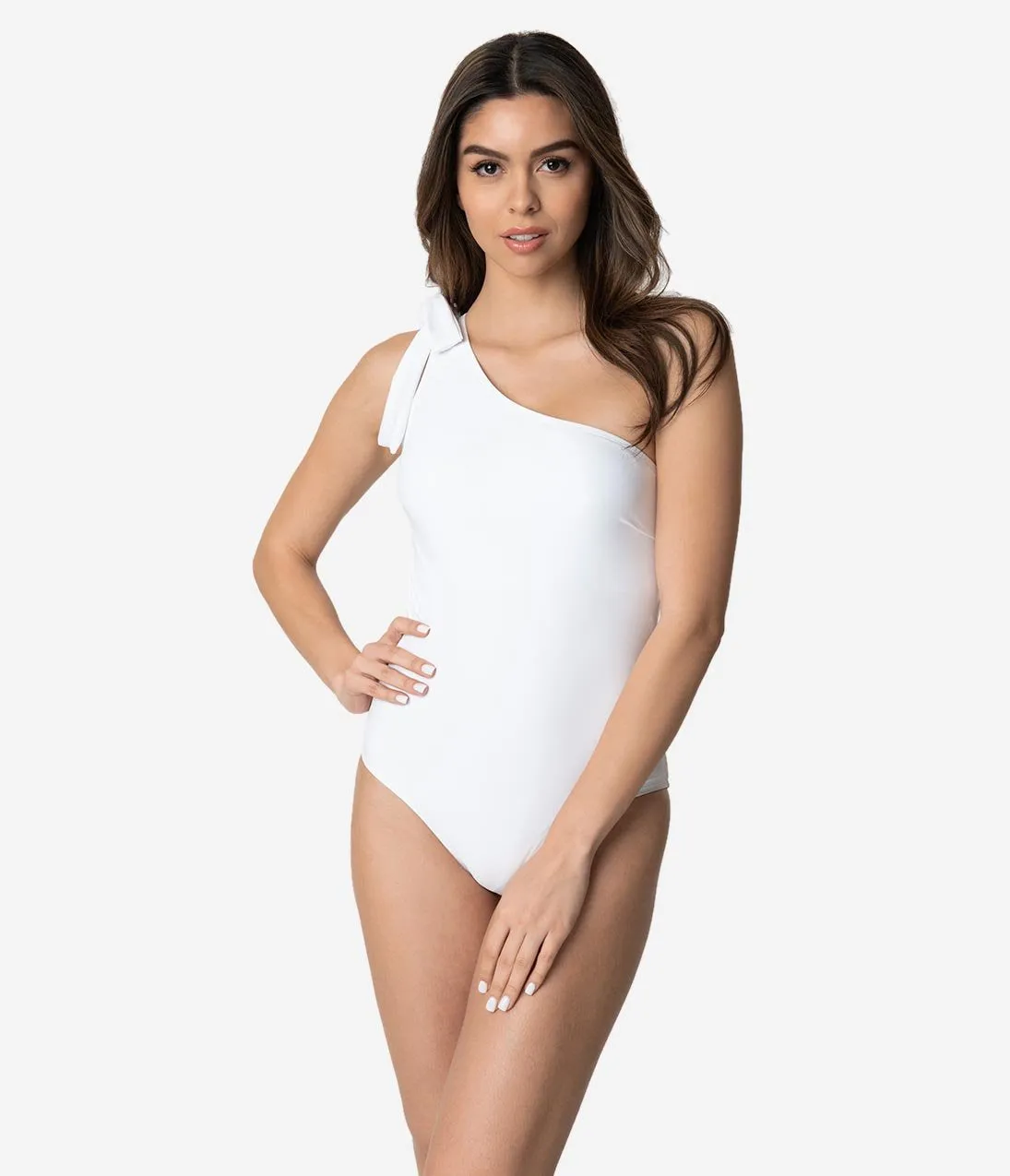 White One Shoulder Bow One Piece Swimsuit