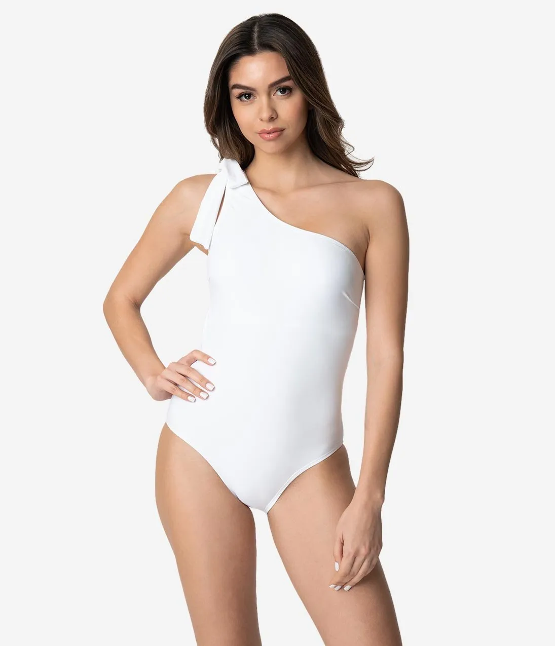 White One Shoulder Bow One Piece Swimsuit