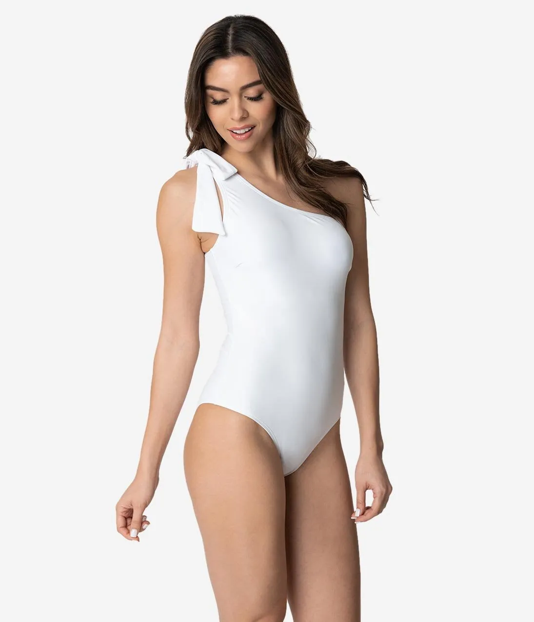 White One Shoulder Bow One Piece Swimsuit